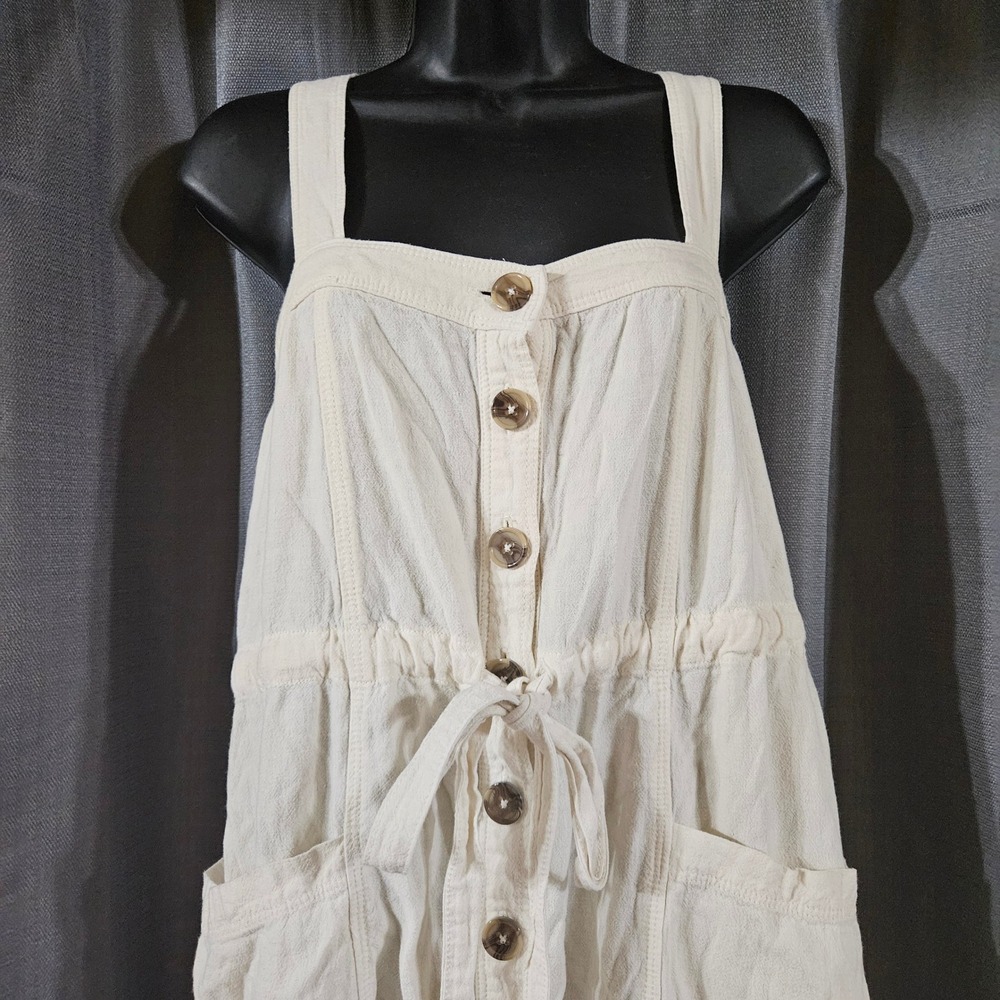 Free People Cream Linen Blend Button Front Tiered Crossback Midi‎ Dress XS